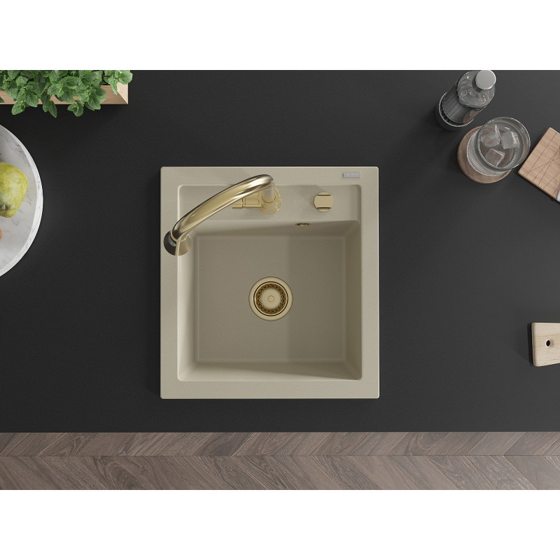 Mexen Vito Granitspüle 1-Becken mit Küchenarmatur Elia, beige - 6503-69-670101-50