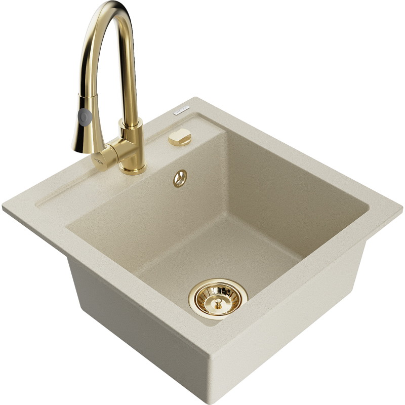 Mexen Vito Granitspüle 1-Becken mit Küchenarmatur Elia, beige - 6503-69-670101-50