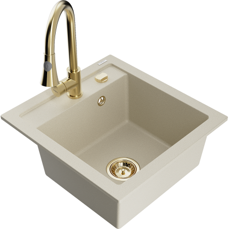 Mexen Vito Granitspüle 1-beckig mit Küchenarmatur Elia, beige - 6503-69-670101-50