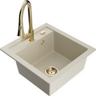Mexen Vito Granitspülbecken 1-Becken mit Küchenarmatur Elia, beige - 6503-69-670101-50