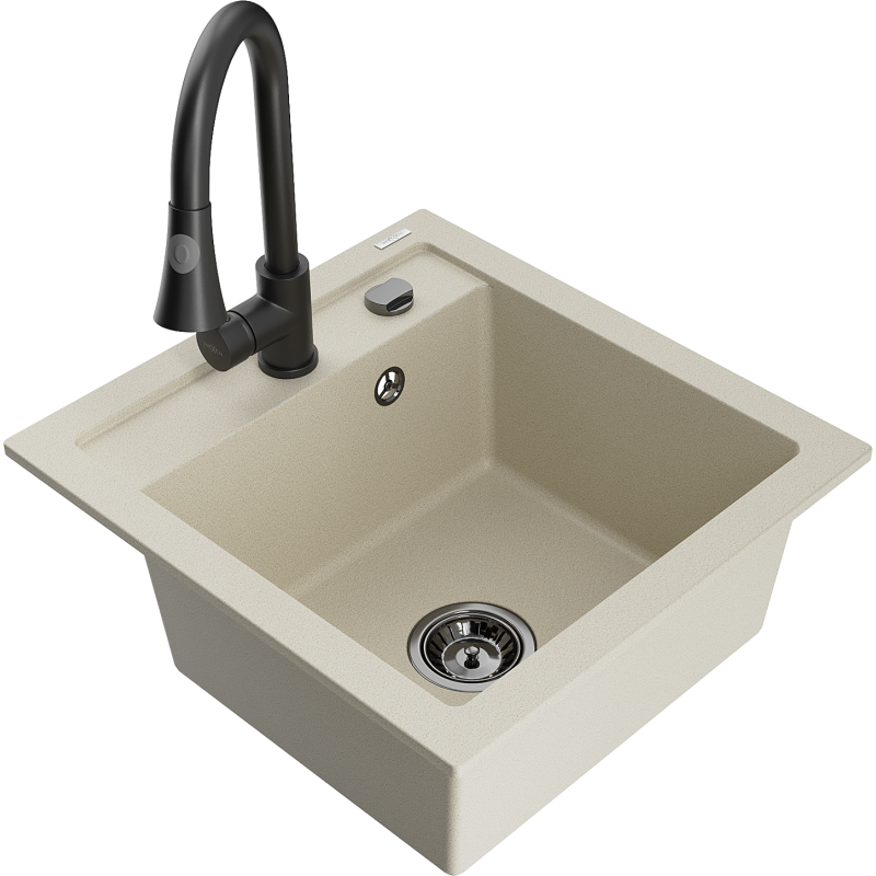 Mexen Vito Granitspüle 1-Becken mit Küchenarmatur Elia, beige - 6503-69-670101-70