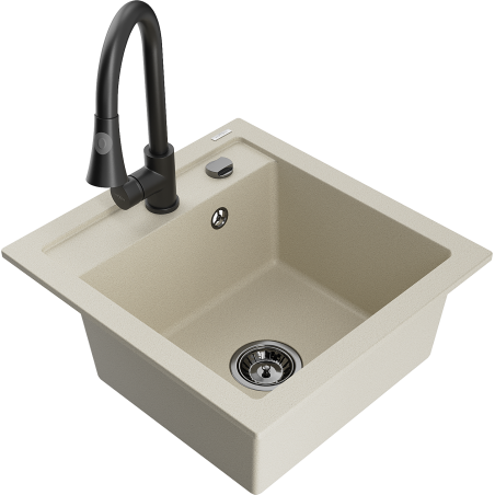 Mexen Vito Granitspüle 1-Becken mit Küchenarmatur Elia, beige - 6503-69-670101-70