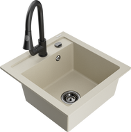 Mexen Vito Granitspüle 1-Becken mit Küchenarmatur Elia, beige - 6503-69-670101-70