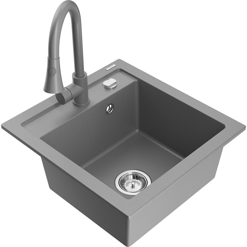 Mexen Vito Granitspüle 1-Becken mit Küchenarmatur Elia, grau - 6503-71-670101-71