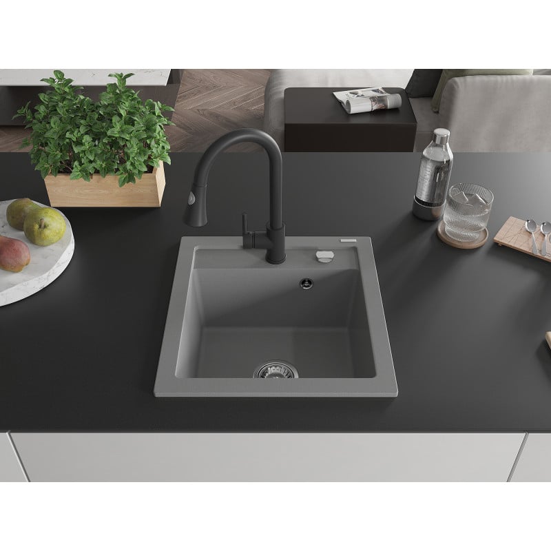 Mexen Vito Granitspüle 1-Becken mit Küchenarmatur Elia, grau - 6503-71-670101-70