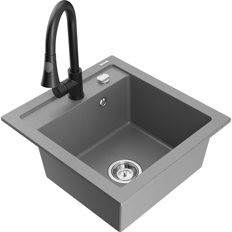 Mexen Vito Granitspüle 1-Becken mit Küchenarmatur Elia, grau - 6503-71-670101-70