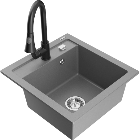 Mexen Vito Granitspüle 1-Becken mit Küchenarmatur Elia, grau - 6503-71-670101-70