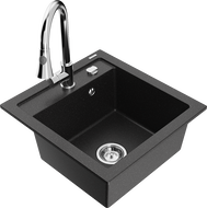Mexen Vito Granitspüle ein Becken mit Küchenarmatur Elia, schwarz/silber metallic - 6503-73-670101-00