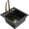 Mexen Vito Granitspüle 1-Becken mit Küchenarmatur Elia, Schwarz/Silber Metallic - 6503-73-670101-50
