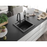 Mexen Vito Granitspüle 1-beckig mit Küchenarmatur Elia, schwarz/silberner Metallic - 6503-73-670101-70-B