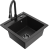 Mexen Vito Granitspüle 1-becken mit Küchenarmatur Elia, schwarz/silber metallic - 6503-73-670101-70-B