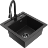 Mexen Vito Granitspüle 1-beckig mit Küchenarmatur Elia, schwarz/silberner Metallic - 6503-73-670101-70-B