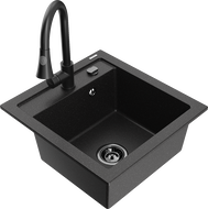 Mexen Vito Granitspüle 1-becken mit Küchenarmatur Elia, schwarz/silber metallic - 6503-73-670101-70-B