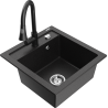 Mexen Vito Granitspüle 1-Schüssel mit Küchenarmatur Elia, schwarz/silber metallic - 6503-73-670101-70