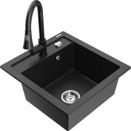 Mexen Vito Granitspüle 1-Becken mit Küchenarmatur Elia, schwarz/silber metallic - 6503-73-670101-70