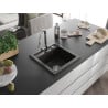 Mexen Vito Granitspüle 1-beckig mit Küchenarmatur Elia, schwarz/gold metallic - 6503-75-670101-00