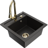 Mexen Vito Granitspüle 1-Becken mit Küchenarmatur Elia, Schwarz/Gold Metallic - 6503-75-670101-50