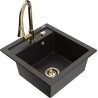Mexen Vito Granitspüle 1-beckig mit Küchenarmatur Elia, schwarz/gold-metallic - 6503-75-670101-50