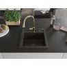 Mexen Vito Granitspüle 1-becken mit Küchenarmatur Elia, schwarz/gold Metallic - 6503-75-670101-50-B