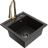 Mexen Vito 1-Kammer-Granistpüle mit Küchenarmatur Elia, schwarz/goldener Metallic - 6503-75-670101-50-B