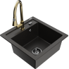 Mexen Vito Granitspüle 1-becken mit Küchenarmatur Elia, schwarz/gold Metallic - 6503-75-670101-50-B