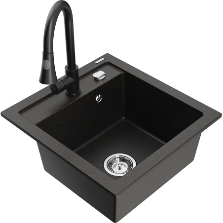 Mexen Vito Granitspüle 1-Becken mit Küchenarmatur Elia, schwarz/gold metallic - 6503-75-670101-70