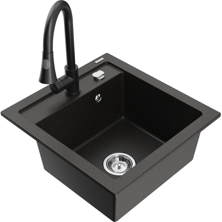 Mexen Vito Granitspüle 1-beckig mit Küchenarmatur Elia, Schwarz/Gold Metallic - 6503-75-670101-70