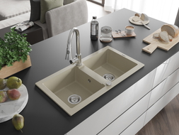 Mexen Mario Granitspüle 2-Kammer mit Küchenarmatur Elia, beige - 6504-69-670101-00