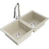 Mexen Mario 2-Becken-Granitspüle mit Mischbatterie Elia, Beige - 6504-69-670101-00