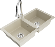Mexen Mario Granitspüle 2-Kammer mit Küchenarmatur Elia, beige - 6504-69-670101-00