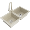 Mexen Mario Granitspüle 2-Becken mit Küchenarmatur Elia, beige - 6504-69-670101-69