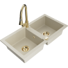 Mexen Mario Granit-Doppelspülbecken mit Küchenarmatur Elia, beige - 6504-69-670101-50