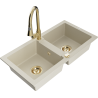 Mexen Mario Granitspüle 2-Kammer mit Küchenarmatur Elia, beige - 6504-69-670101-50