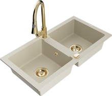 Mexen Mario Granitspüle 2-Kammer mit Küchenarmatur Elia, beige - 6504-69-670101-50