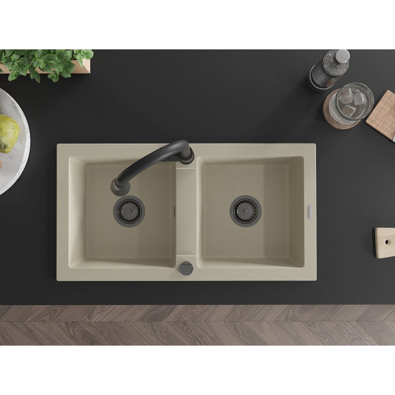Mexen Mario Granitspüle 2-Kammer mit Küchenarmatur Elia, beige - 6504-69-670101-70