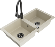 Mexen Mario Granitspüle 2-Kammer mit Küchenarmatur Elia, beige - 6504-69-670101-70