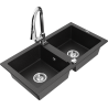 Mexen Mario Granitspüle 2-beckig mit Küchenarmatur Elia, schwarz/silber metallic - 6504-73-670101-00
