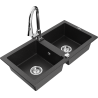 Mexen Mario Granitspüle 2-Kammer mit Küchenarmatur Elia, schwarz/silber metallic - 6504-73-670101-00