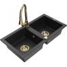 Mexen Mario Granitspüle 2-Kammer mit Küchenarmatur Elia, schwarz/silber metallic - 6504-73-670101-50