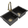 Mexen Mario Granitspüle mit 2 Becken und Küchenarmatur Elia, schwarz/silber metallic - 6504-73-670101-50
