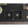 Mexen Mario Granitspüle 2-Becken mit Küchenarmatur Elia, schwarz/silber metallic - 6504-73-670101-70