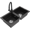 Mexen Mario Granitspüle 2-Becken mit Küchenarmatur Elia, schwarz/silber metallic - 6504-73-670101-70