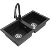 Mexen Mario Granitspüle 2-Kammer mit Küchenarmatur Elia, schwarz/silber metallic - 6504-73-670101-70