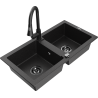Mexen Mario Granitspüle 2-Kammern mit Küchenarmatur Elia, schwarz/silber metallic - 6504-73-670101-70-B