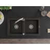 Mexen Mario Granitspüle 2-Kammern mit Küchenarmatur Elia, schwarz/gold Metallic - 6504-75-670101-00