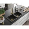 Mexen Mario Granitspüle 2-Kammer mit Küchenarmatur Elia, schwarz/goldmetallic - 6504-75-670101-50