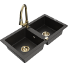 Mexen Mario Granitspüle 2-Kammer mit Küchenarmatur Elia, schwarz/goldmetallic - 6504-75-670101-50