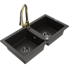 Mexen Mario Granitspüle 2-Kammer mit Küchenarmatur Elia, Schwarz/Gold Metallic - 6504-75-670101-50-B