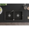 Mexen Mario Granitspüle 2-Becken mit Küchenarmatur Elia, schwarz/goldener Metallic - 6504-75-670101-70