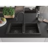 Mexen Mario Granitspüle 2-Becken mit Küchenarmatur Elia, Schwarz/Gold Metallic - 6504-75-670101-70-B